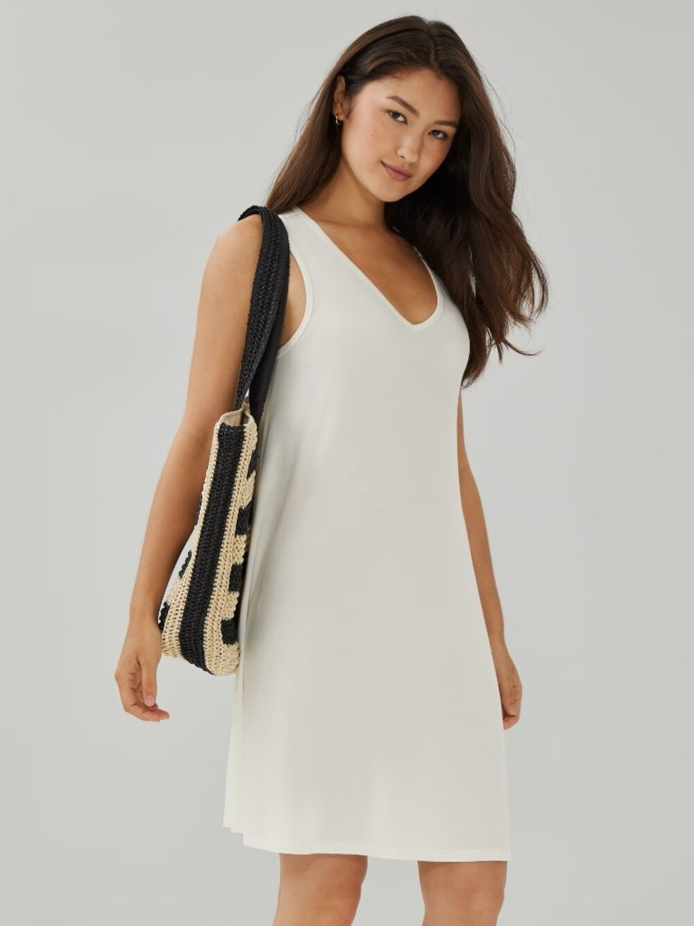 White V-Neck Cover-Up Dress with Pockets